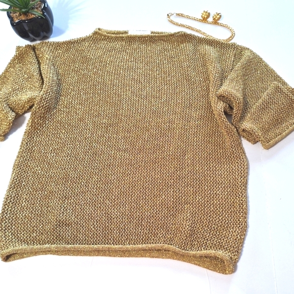 Cache Gold Shiny Glitter Mesh Top - Picture 3 of 16